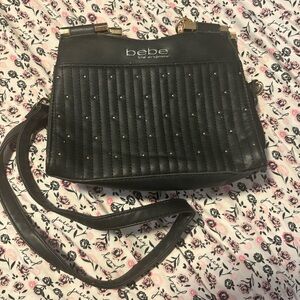 Bebe Black Crossbody Bag with Gold Accents
